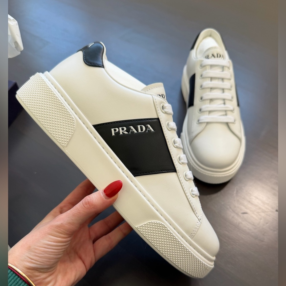 Brand new Prada black & white calzature donna vitello soft sneakers trainers 8